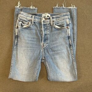 Re/Done Originals Distressed Double Needle Long Button Fly Jean